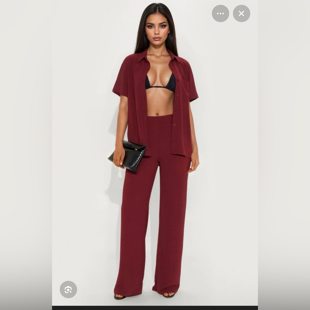 Short Sleeve Pant Set- Wine